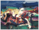 Paesaggio, 1970, olio su cartone, cm 19x10