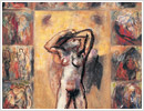 La doccia, 1997, tecnica mista su carta e tela, cm 38x46