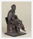 Čajkovskij seduto con cappello in mano, bronzo, cm 13x16x27